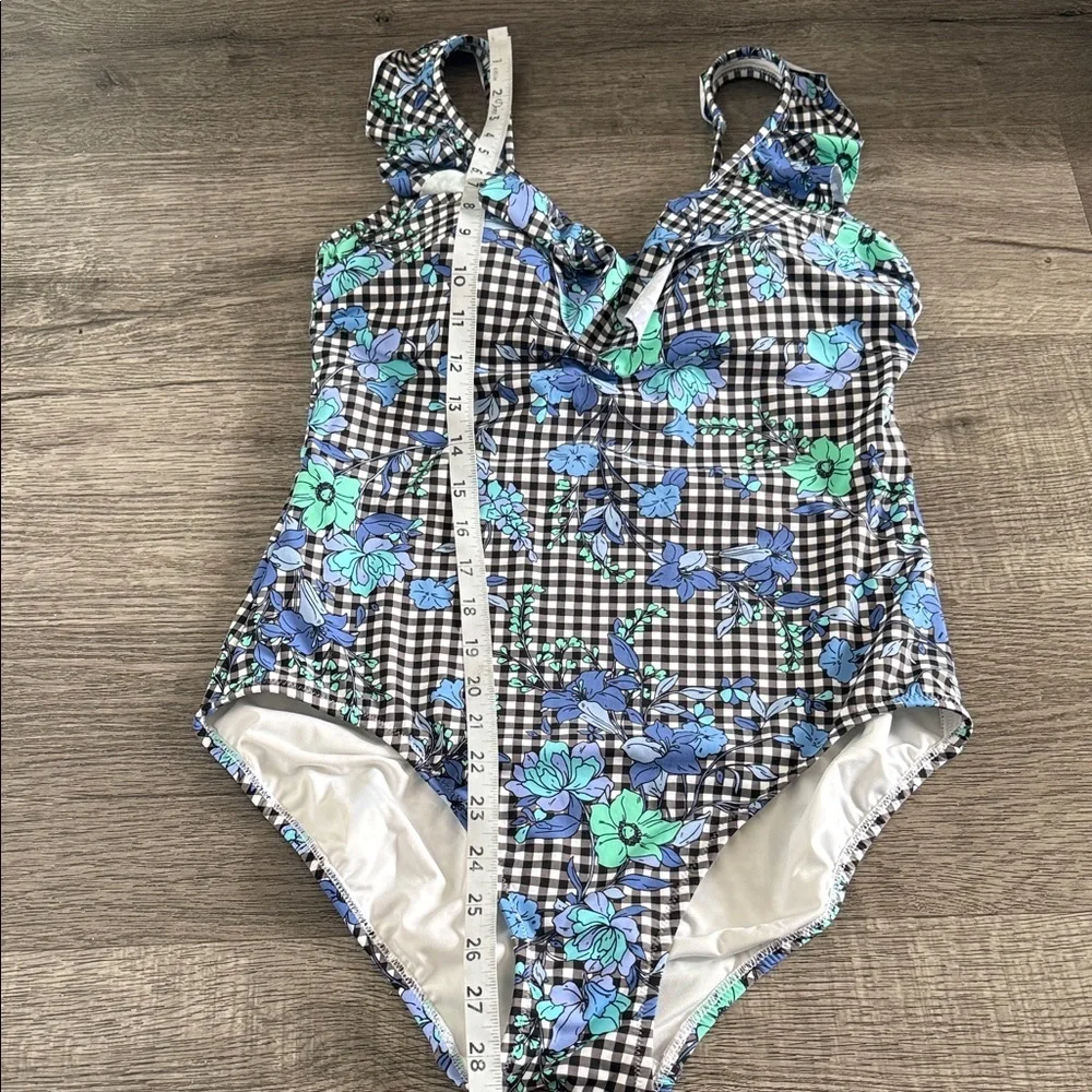Lands' End Blue Floral Checkered one piece Swimsuit size: 10